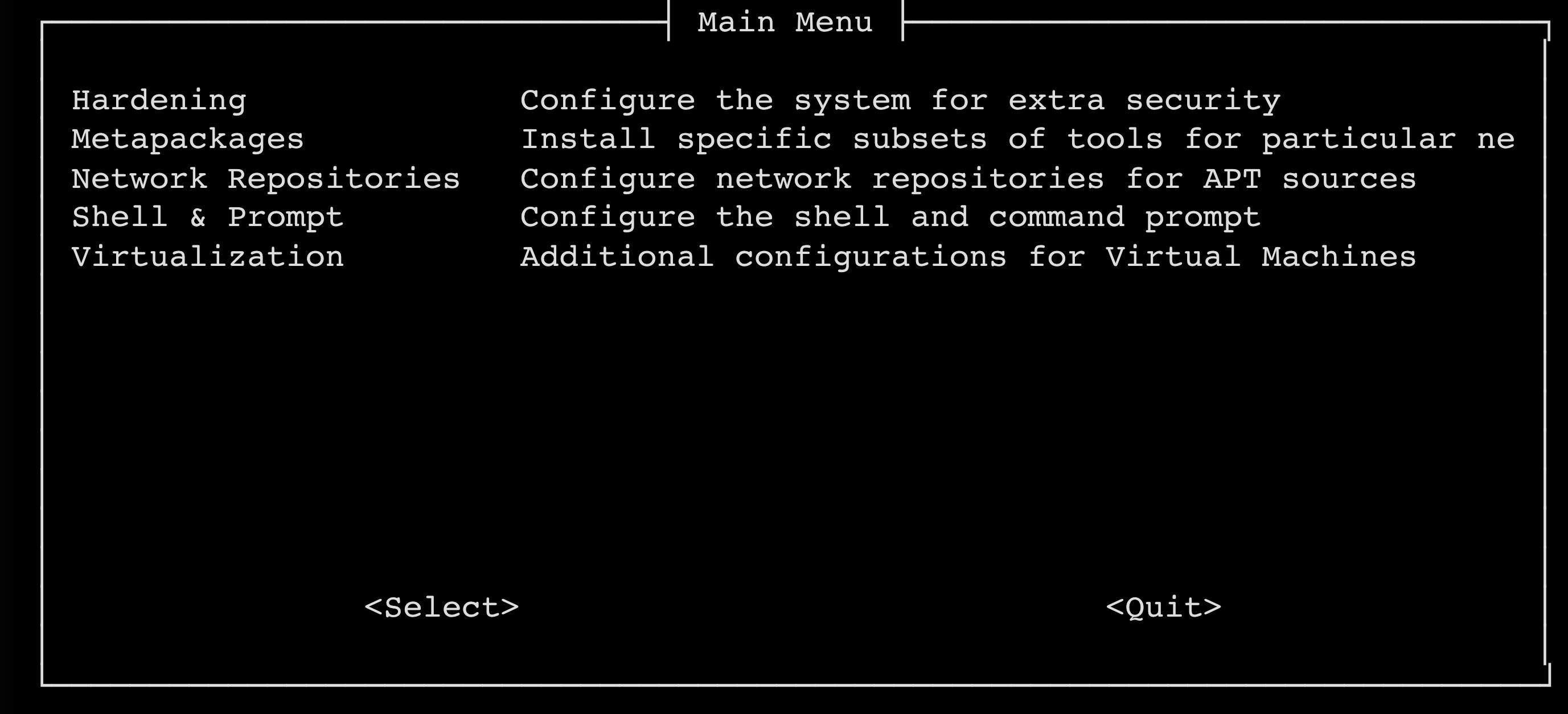 kali-tweaks menu